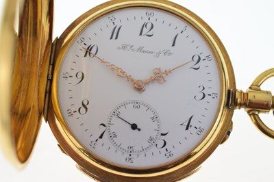 Lot 96 - Henry Moser & Cie - Swiss yellow metal (14K) repeater chronograph pocket watch