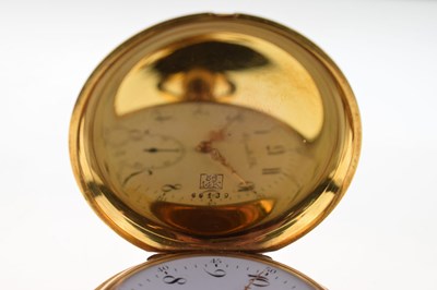 Lot 96 - Henry Moser & Cie - Swiss yellow metal (14K) repeater chronograph pocket watch