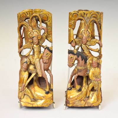 Lot 509 - Pair of Chinese carved gilded panels