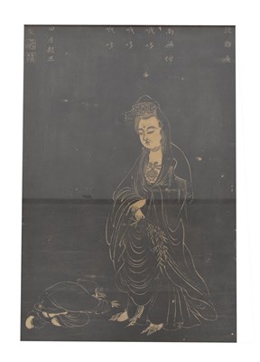 Lot 507 - Framed scroll 'rubbing' of Kwan-Yin