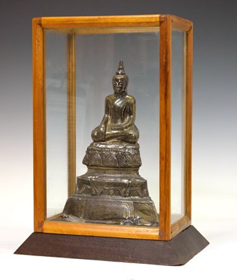 Lot 468 - Northern Thailand or Laos - 17th or 18th Century Ayutthaya style white metal wrapped Buddha