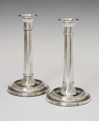 Lot 122 - Pair of Elizabeth II modern silver column candlesticks
