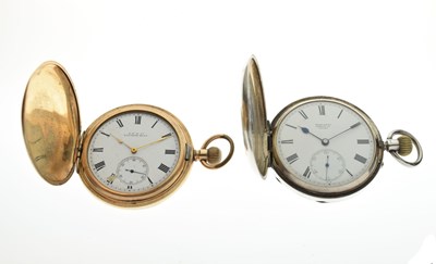 Lot 204 - Edwardian silver full hunter pocket watch and a gold plated example