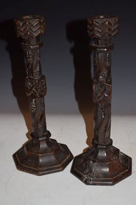 Lot 195 - Pair of wooden candlesticks