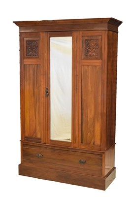 Lot 606 - Satin walnut wardrobe