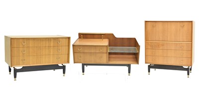 Lot 577 - G-Plan Three-Drawer Chest, Fall Front Desk, and Drop Side Chest