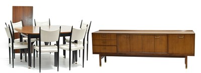 Lot 579 - G-Plan extending dining room table, teak sideboard and six chairs