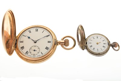 Lot 203 - Gold-plated full hunter pocket, together with a lady’s silver fob watch