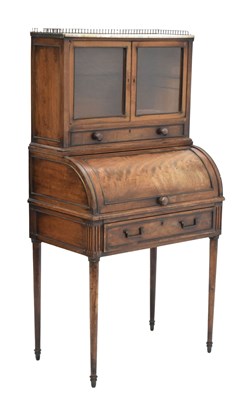 Lot 618 - 19th Century Continental mahogany cylinder bureau bookcase