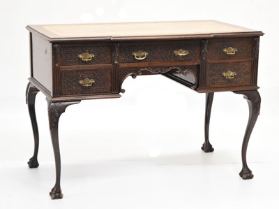 Lot 633 - Reproduction mahogany desk with fretwork decoration