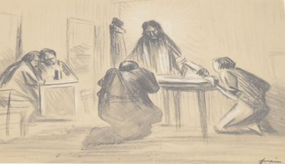 Lot 551 - Jean-Louis Forain (1852-1913) - Charcoal on paper - 'Christ at Emmaus'