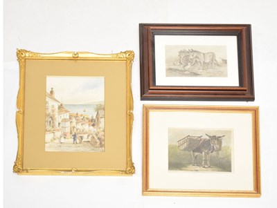 Lot 540 - Clement Rose - Watercolour - 'Clovelly with donkey‘