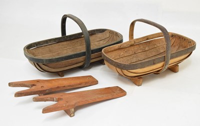 Lot 637 - Two vintage trugs and a pair of boot jacks