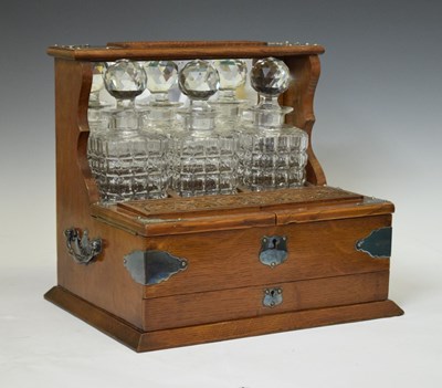 Lot 284 - Three bottle oak cased tantalus