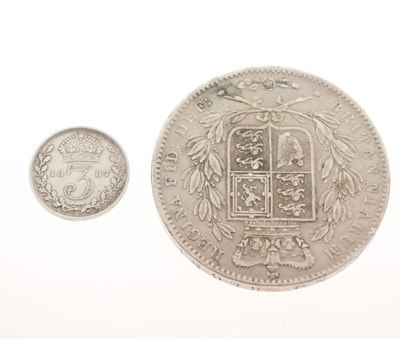 Lot 252 - Queen Victoria silver crown, 1847 and a Victorian silver threepence