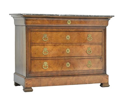 Lot 697 - 19th Century marble-topped walnut commode chest of three drawers