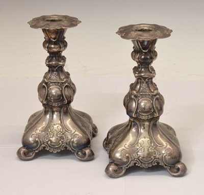 Lot 127 - Pair of mid 20th Century Swedish white metal candlesticks