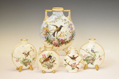 Lot 442 - Collection of late 19th or early 20th Century bird decorated moon flasks