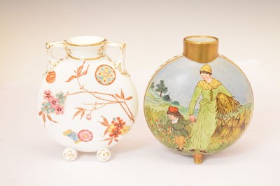 Lot 441 - Moon flask, painted in the manner of Kate Greenaway, etc.