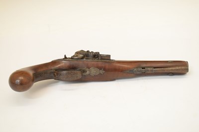 Lot 367 - 16 bore English full stocked flintlock officers pistol circa 1790 by Tayler & Mander