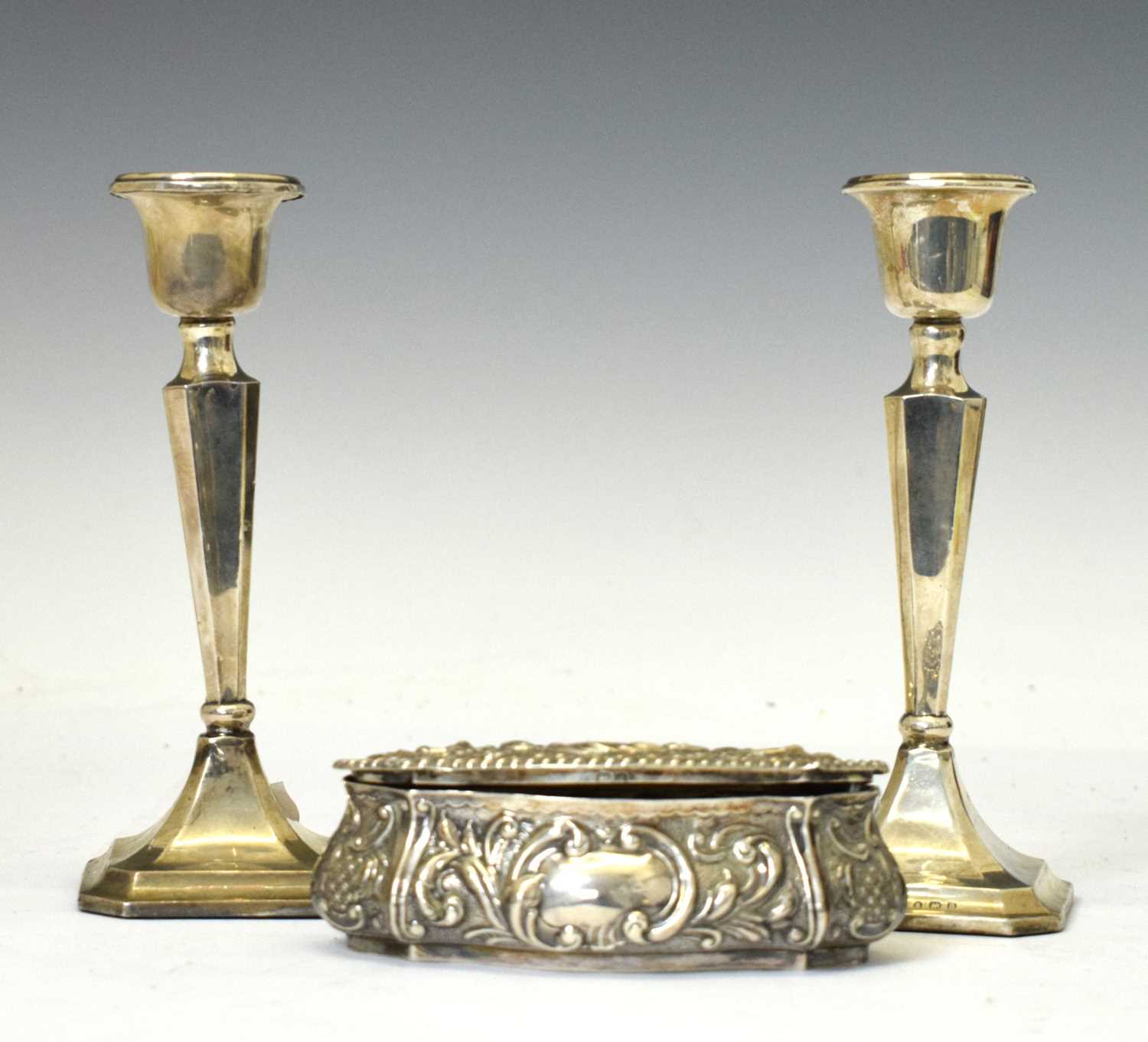 Lot 204 - Pair of silver candlesticks and a silver