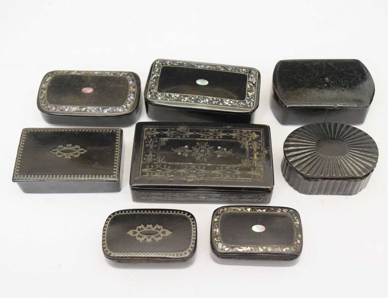 Lot 328 - Group of eight ebonised snuff boxes