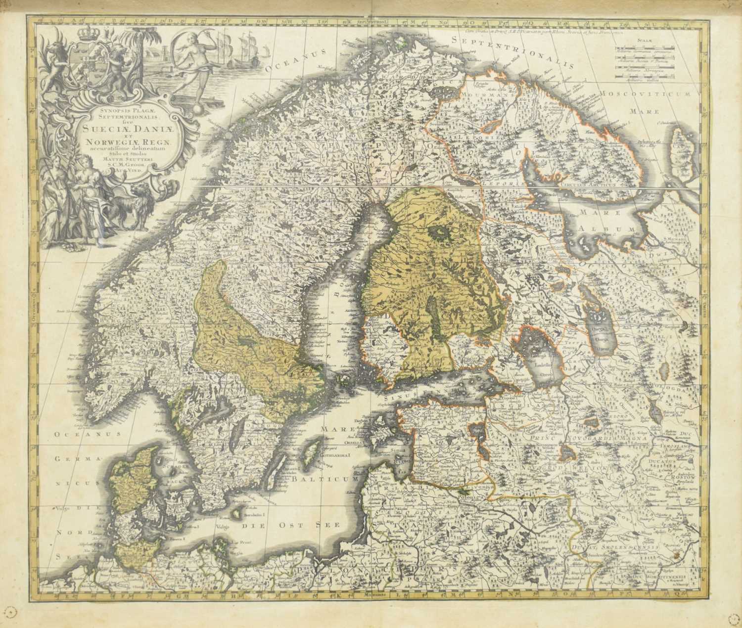 Lot 490 - Matthias Seutter - 18th century engraved map of Scandinavia