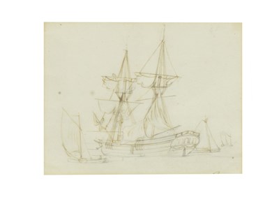 Lot 513 - Attr. Gerrit Groenewegen (Dutch, 1754-1826) - Pencil and Ink - Merchantman and Fishing Boats