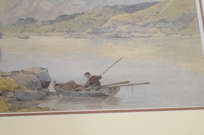 Lot 564 - Aaron Edwin Penley (1806-1870) - Watercolour - Loch scene with figure in a fishing boat