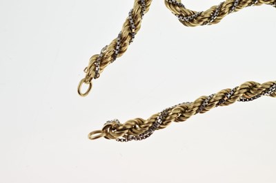 Lot 80 - Yellow and white metal fancy rope-link necklace and bracelet, 34g