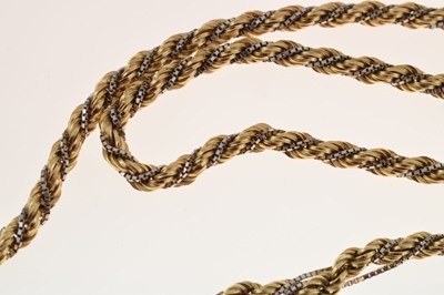 Lot 80 - Yellow and white metal fancy rope-link necklace and bracelet, 34g