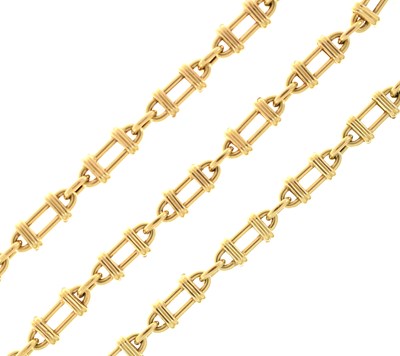 Lot 81 - Yellow metal fancy bar-link necklace, stamped '750'