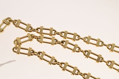 Lot 81 - Yellow metal fancy bar-link necklace, stamped '750'