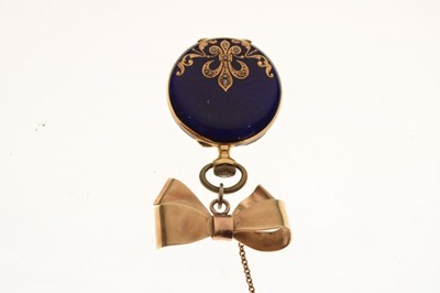 Lot 97 - 18ct fob watch on 9ct bow