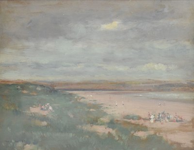 Lot 547 - William George Robb (British, 1872-1940) - Oil on panel - 'On the Beach‘