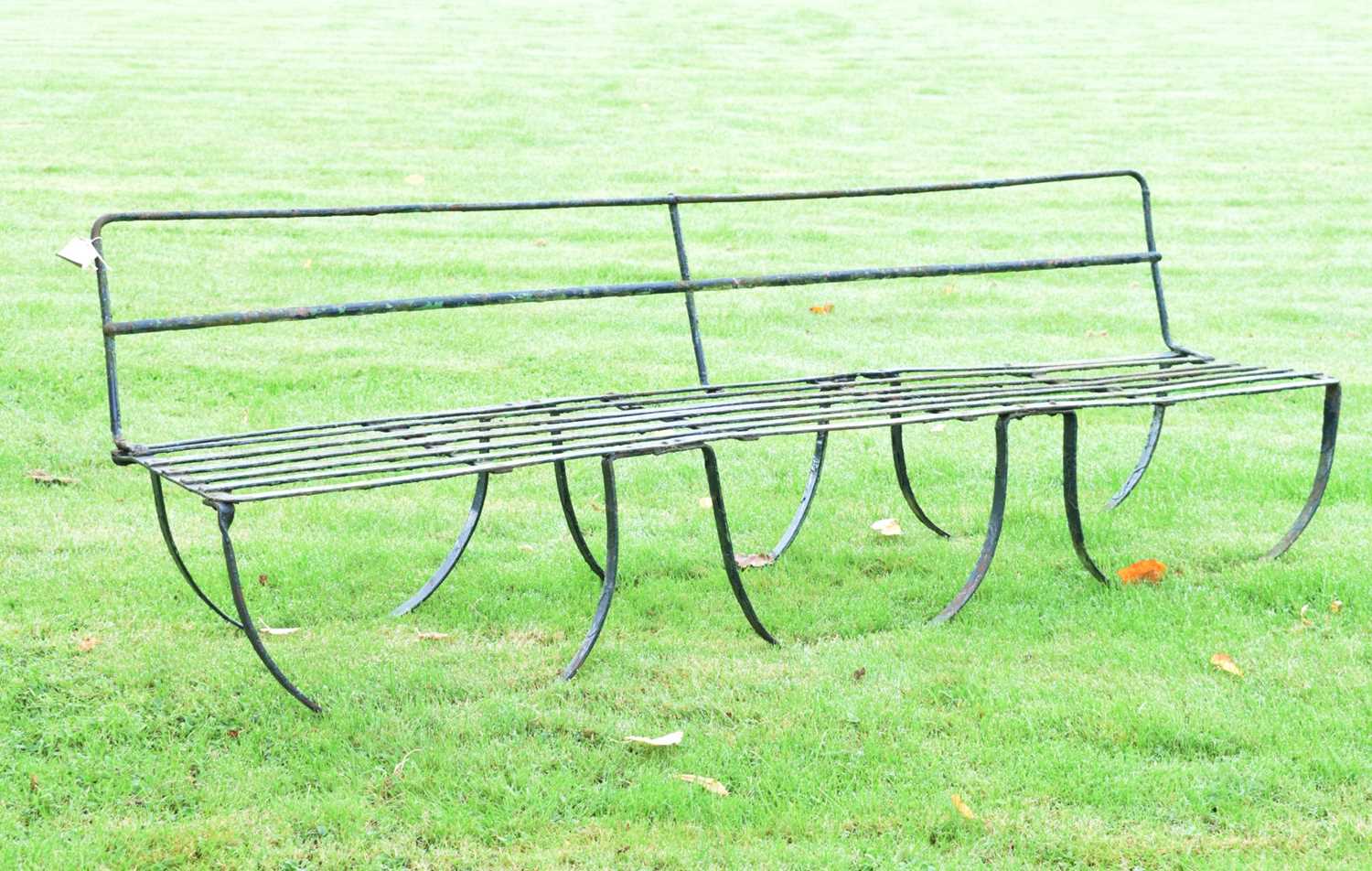 Lot 740 - Metal three-seater slatted garden bench