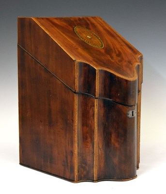 Lot 287 - George III figured mahogany serpentine-fronted cutlery box