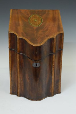 Lot 287 - George III figured mahogany serpentine-fronted cutlery box