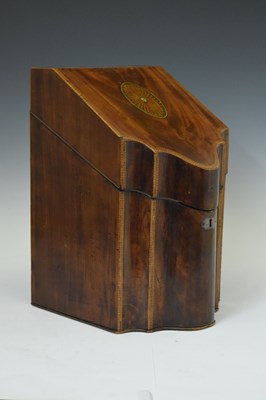 Lot 287 - George III figured mahogany serpentine-fronted cutlery box