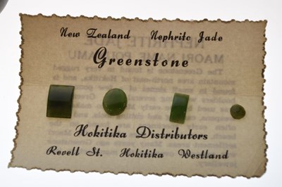 Lot 58 - Selection of New Zealand green hardstone (Pounamu) inc. 9ct yellow metal ring, 3,7g