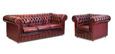 Lot 518 - Chesterfield three-seater settee and armchair