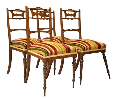 Lot 406 - Set of four late Victorian/Edwardian inlaid rosewood salon chairs