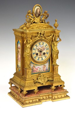 Lot 648 - Mid 19th Century French Sèvres-style porcelain-mounted mantel clock