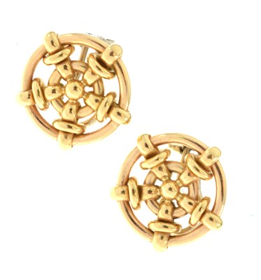 Lot 110 - 18ct gold circular 'wheel' design earrings