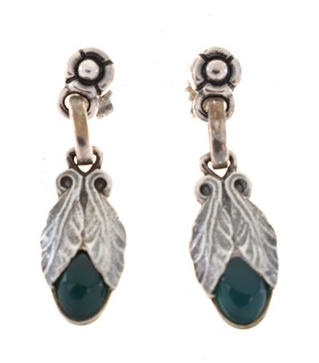 Lot 112 - Georg Jensen Heritage silver and green agate drop earrings