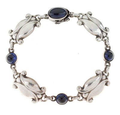 Lot 188 - Georg Jensen synthetic sapphire set silver bracelet, No.11