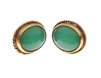 Lot 40 - Pair of 9ct gold and green agate ear studs