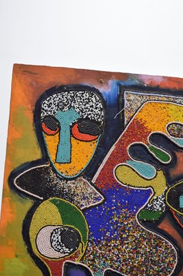 Lot 667 - Chief Jimoh Buraimoh (b. 1943) - Figural abstract beadwork on panel