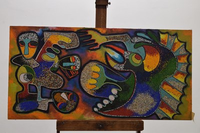 Lot 667 - Chief Jimoh Buraimoh (b. 1943) - Figural abstract beadwork on panel