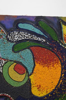 Lot 667 - Chief Jimoh Buraimoh (b. 1943) - Figural abstract beadwork on panel